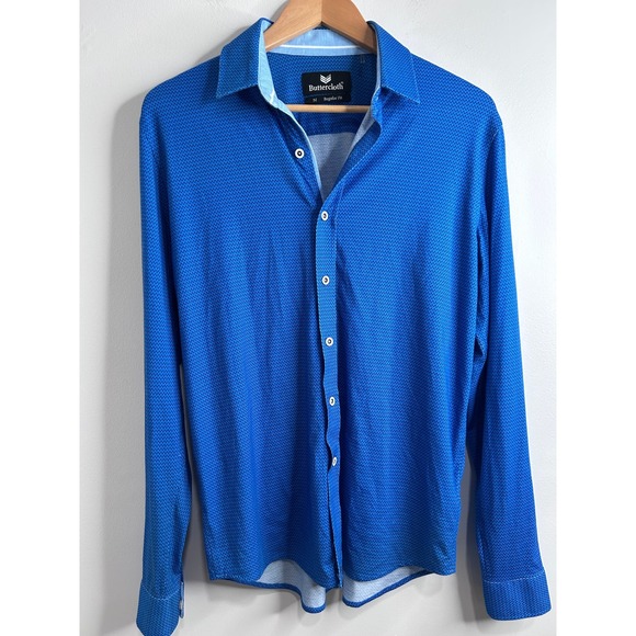 Buttercloth Other - Buttercloth Mens Blue Geometric Print Long Sleeve Button Shirt Regular Fit M